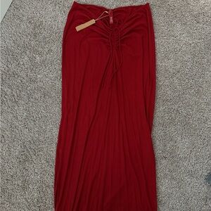 Skims Red Drawstring Maxi Skirt